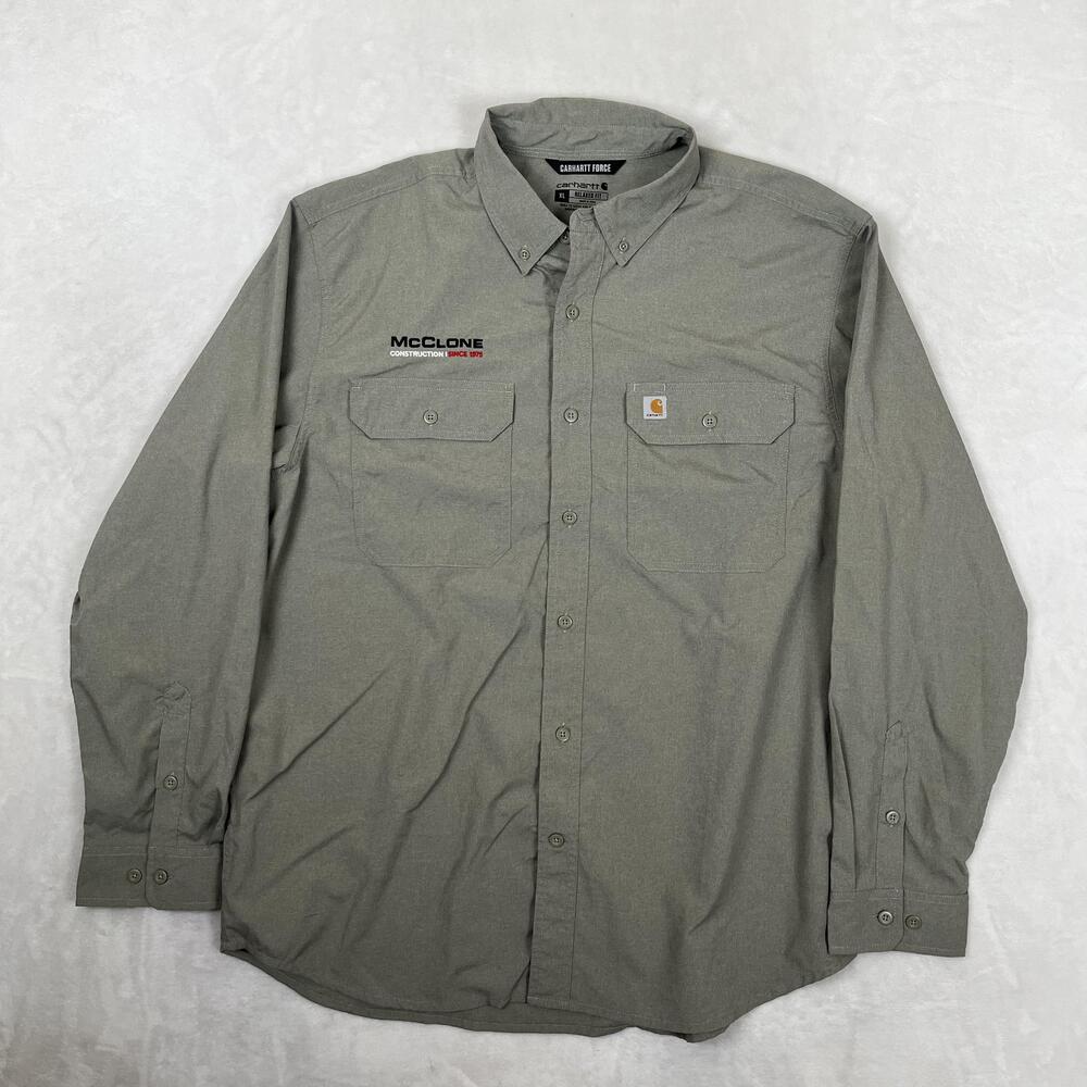 Carhartt Force Shirt Mens XL Green Solid Long Sleeve Button Front Workwear
